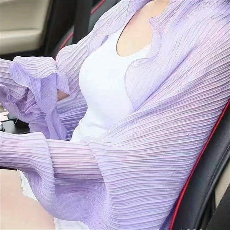 Women’s Wrinkle-Free Chiffon Sun Protection Sleeve Shawl for Driving in Solid Color