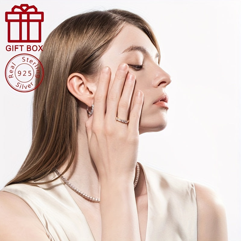 Silver Moissanite Anniversary Ring 14K Gold Plated 1.5CT Engagement Band for Women