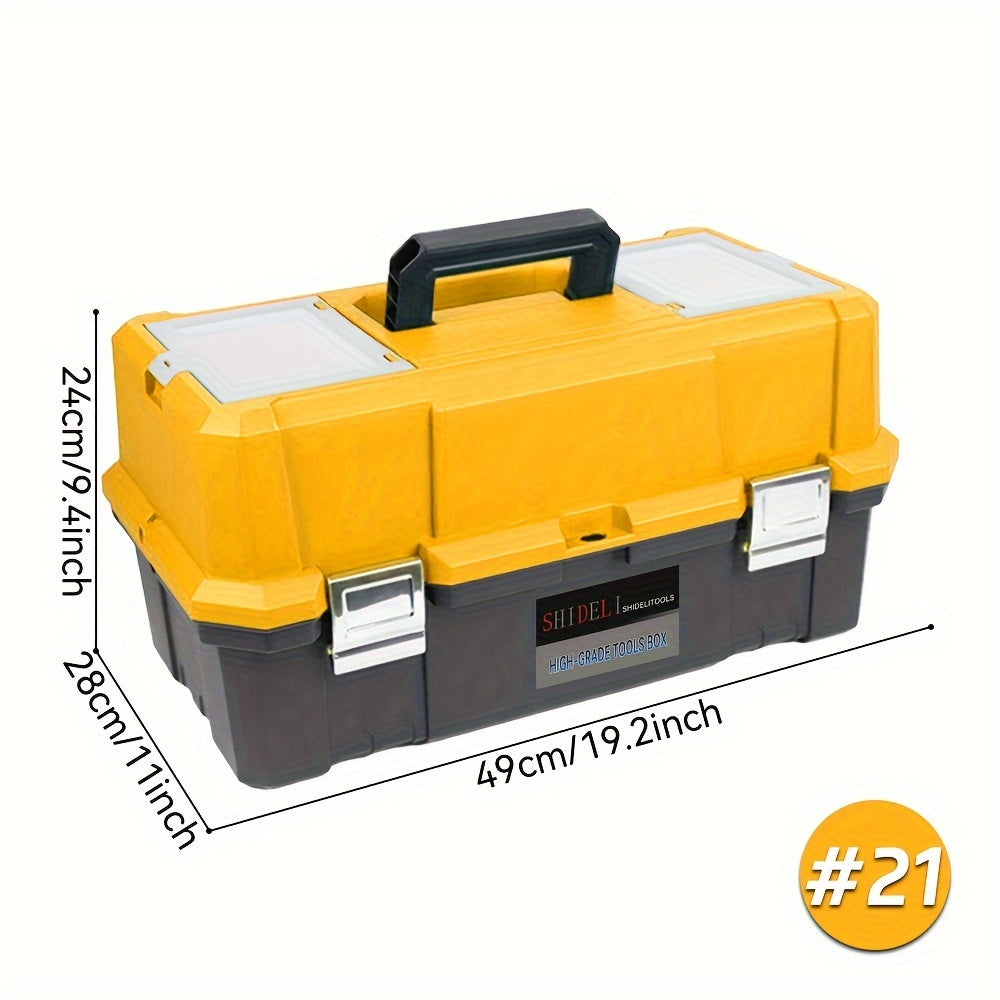 21-Inch Plastic Toolbox Organizer with Metal Handles Waterproof Black Yellow