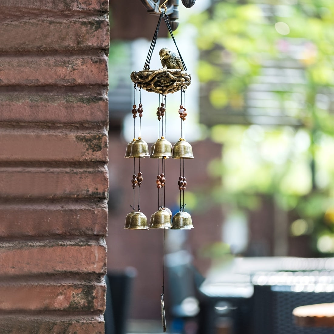Bronze Bird Nest Wind Chime with 12 Bells Garden Decoration Gift