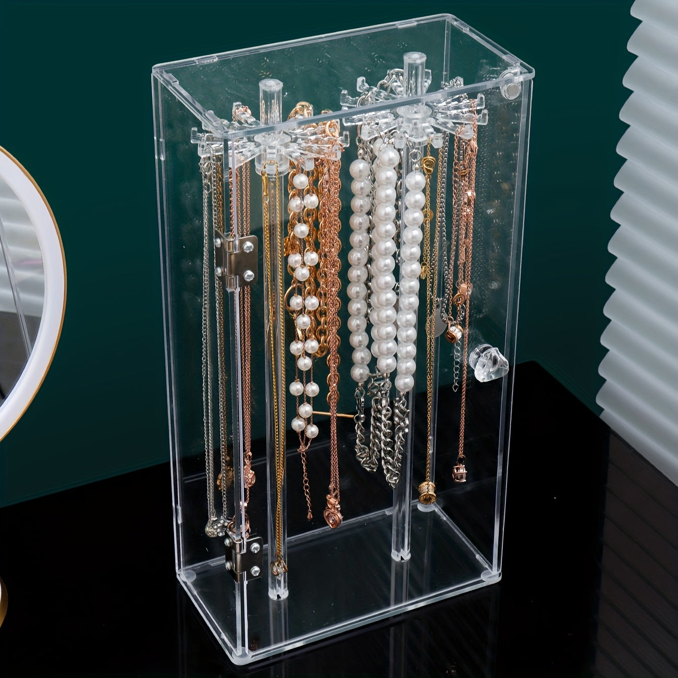 Caja de almacenamiento para joyas de acrílico con 1 compartimento para collares y pulseras