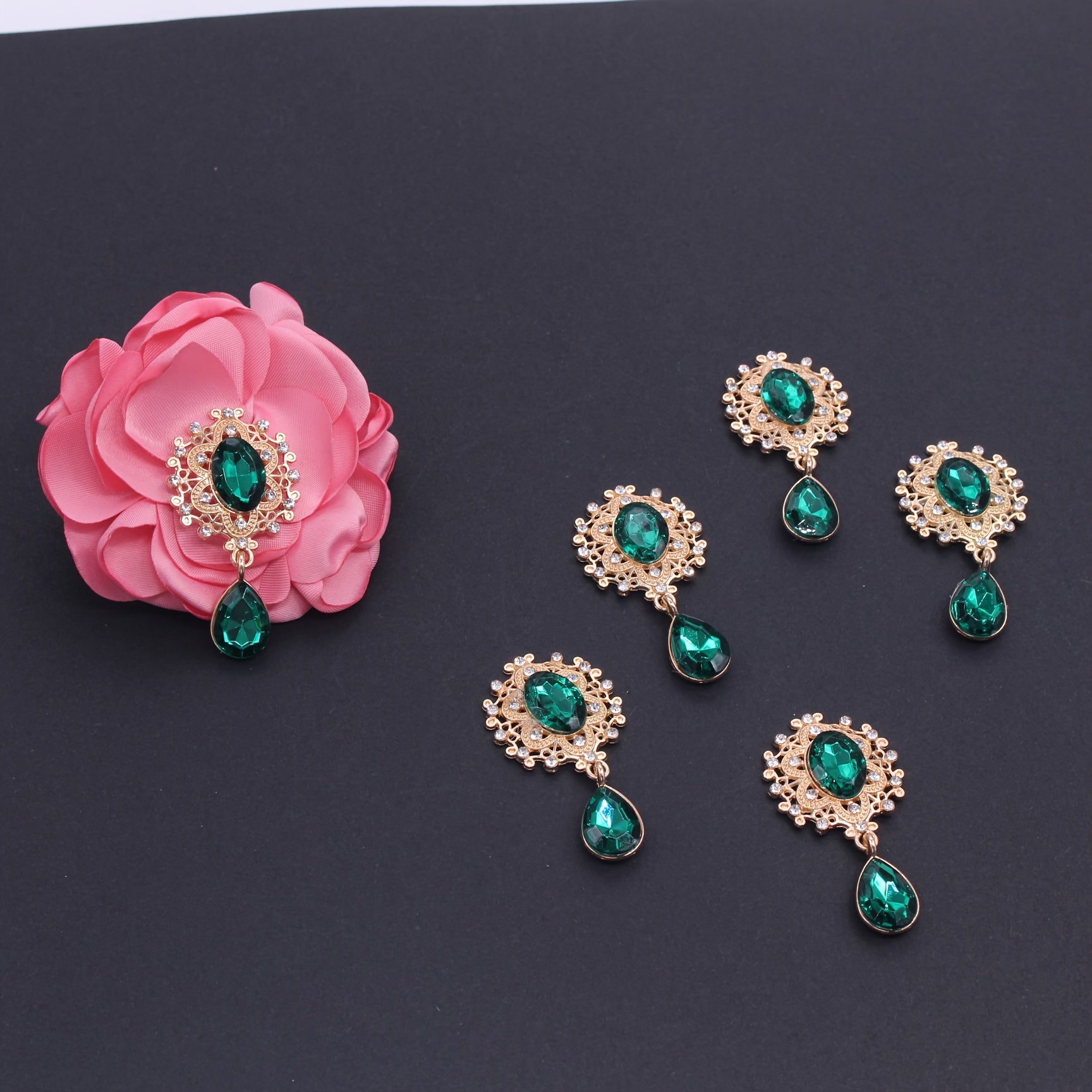 10Pcs Hair Ornaments Set Green Gemstone Water Drop Alloy Clips for DIY Jewelry