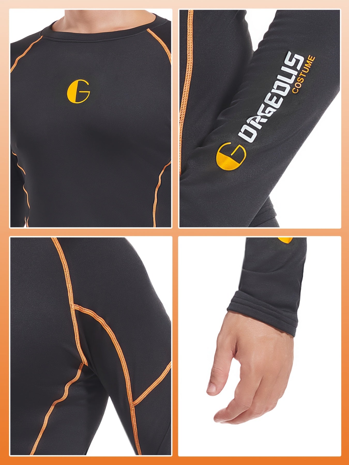 Men's Thermal Underwear Fleece Lined Long Sleeve Top and Pants for Winter Sports