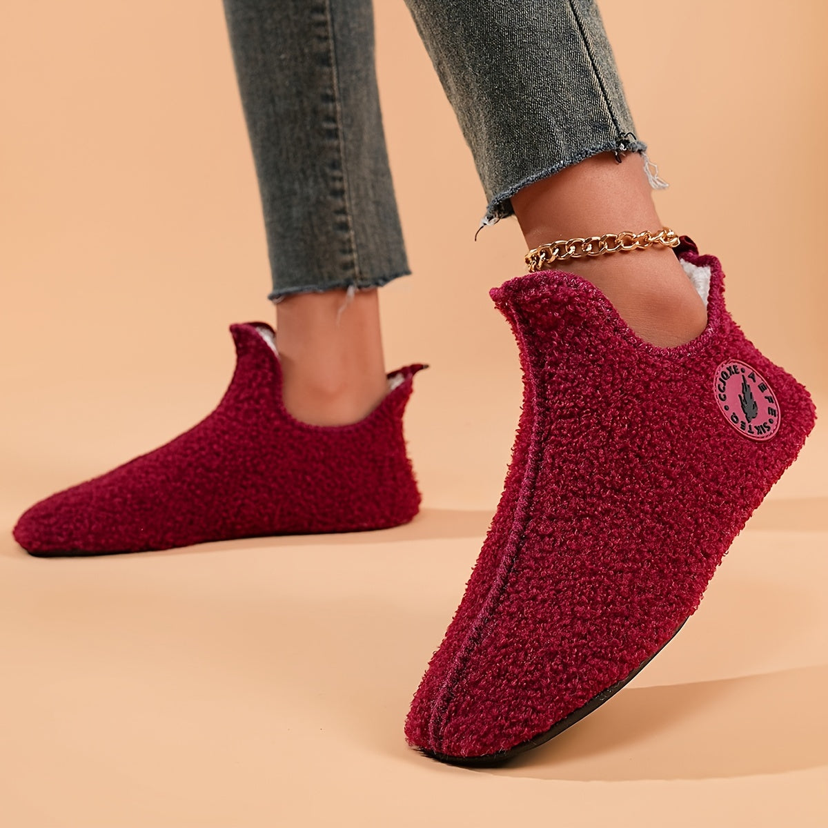 Women Fluffy Plush Winter Boots Lightweight Flat Soft Sole Slip On