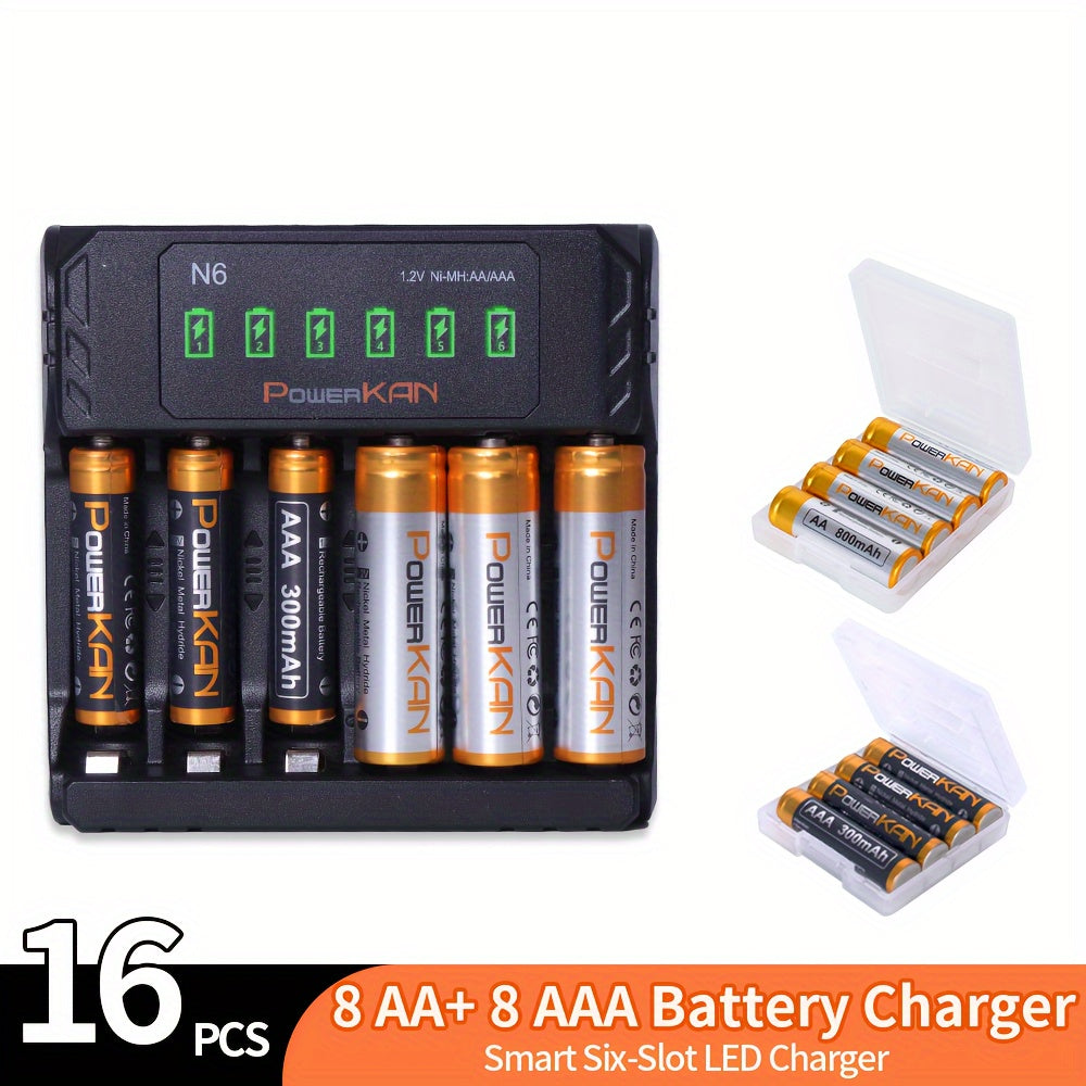 Rechargeable NiMH AA AAA Battery Set with Fast Charger and USB Indicator