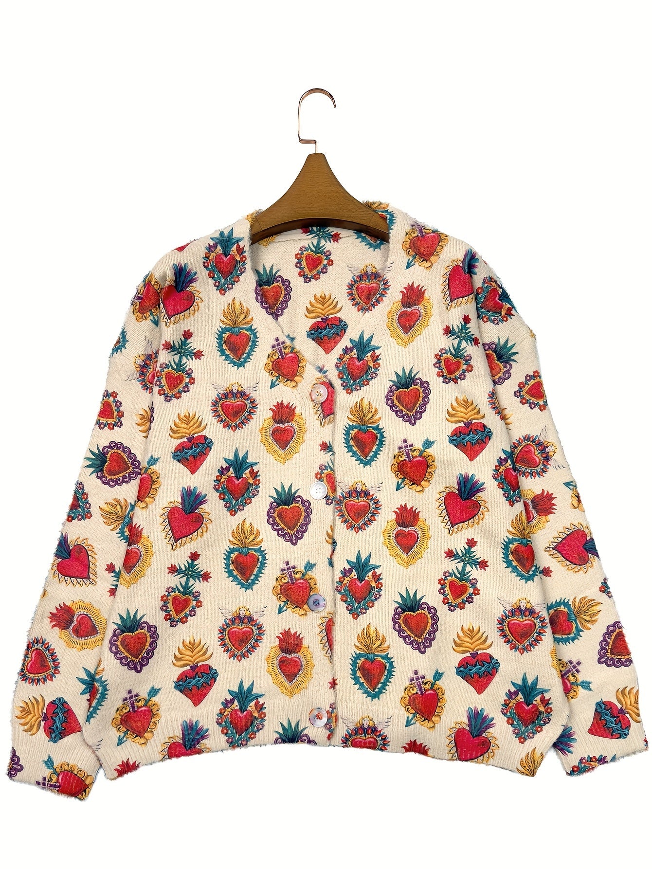 Women's Oversized V-Neck Cardigan Knit Sweater with Button Detail