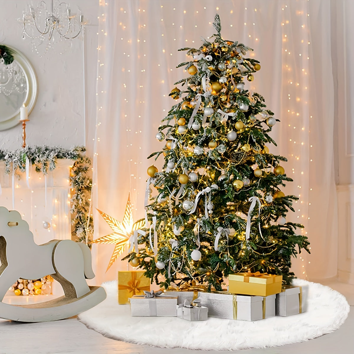 Kichik Rojdestvo qalam daraxti uchun oq sun'iy mo'yna daraxt etagi, yotoqxona yoki yashash xonasida bayram va tadbir bezatish uchun mukammal.