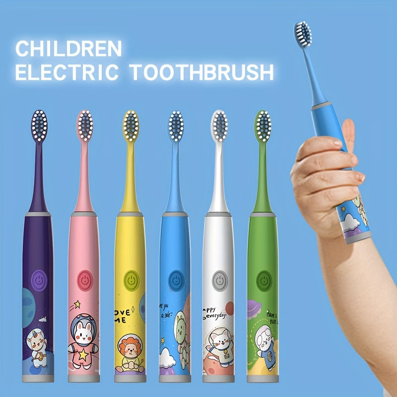 Electric Toothbrushes for Kids 3-13 with 12 Brush Heads Cartoon Space Series Battery Powered Gentle Bristles 2-Minute Timer