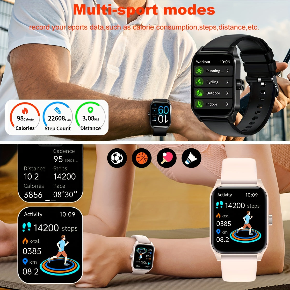 Unisex Smartwatch with 4.7cm HD Touch Screen Water Resistance Wireless 5.0 USB Charging