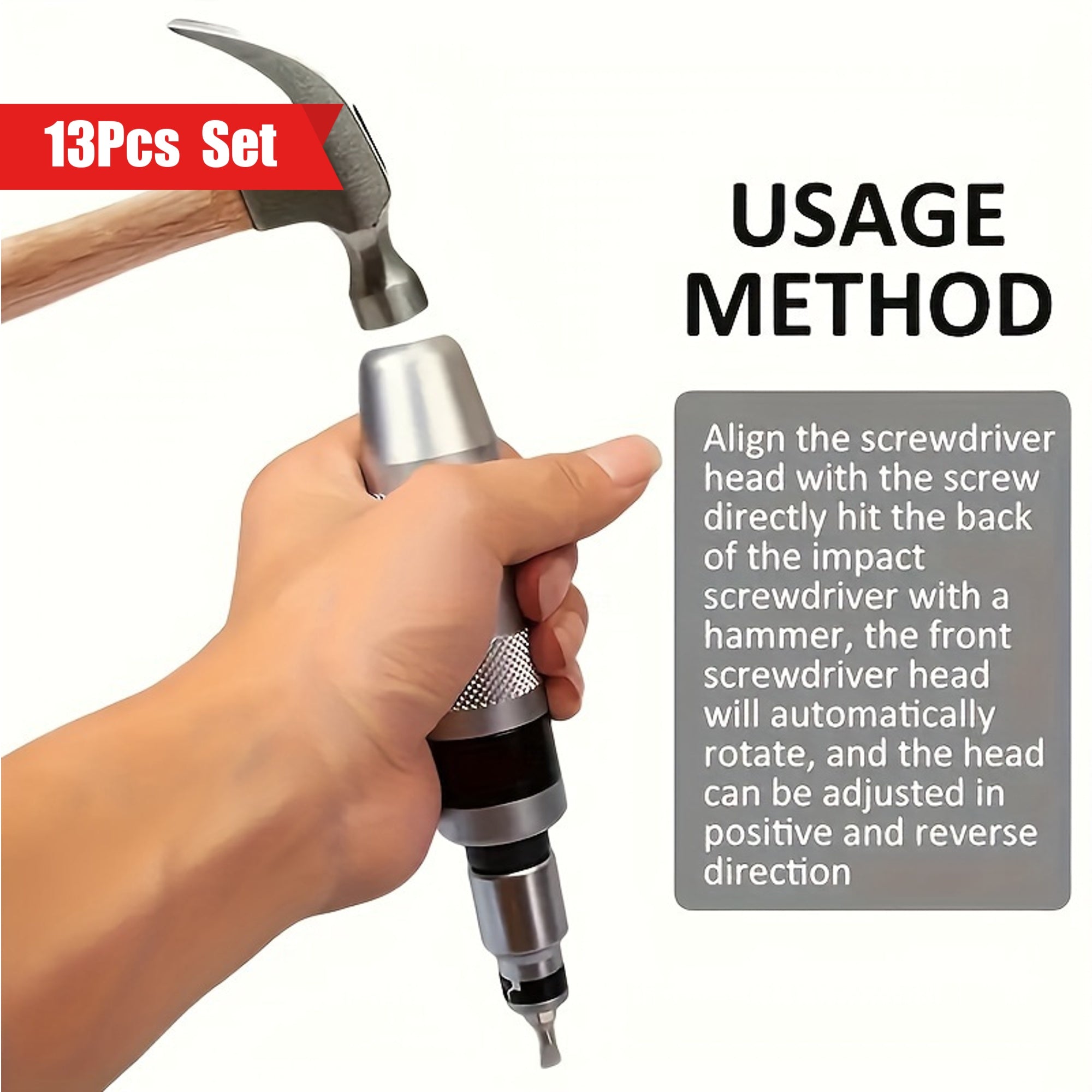 13Pcs Hex Impact Screwdriver Set with Metal Handle, Multi-Function Shock Includes Bits and Chisel