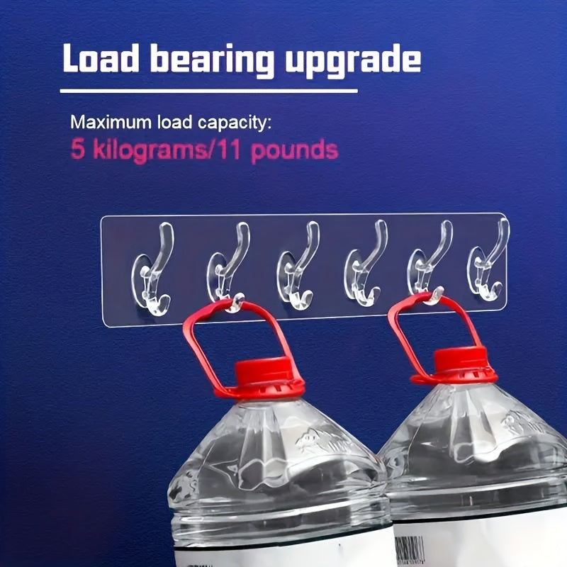 Multi-Purpose Six-Row Wall Hooks for Doors Kitchen Bathroom Living Room Heavy Duty