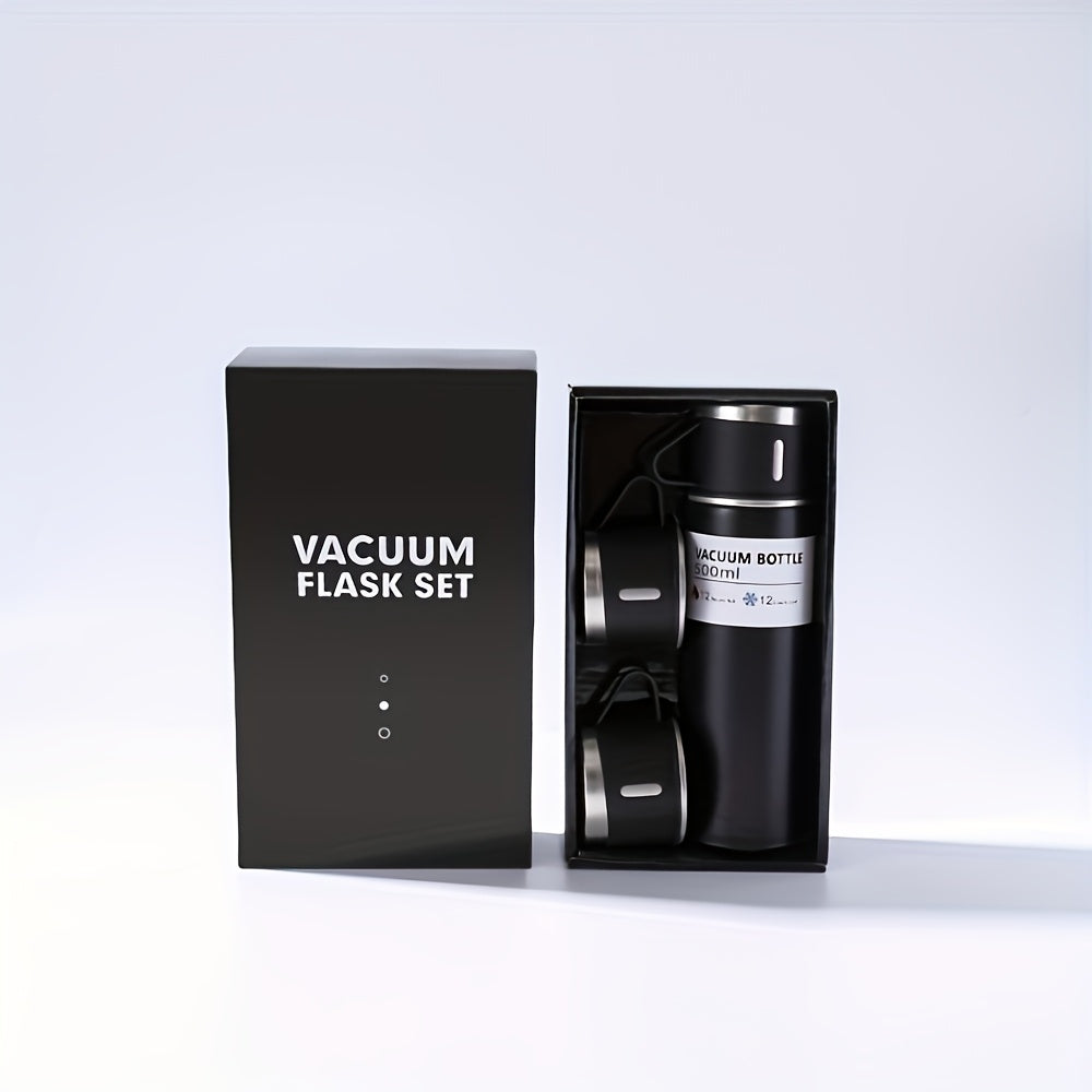500ml Stainless Steel Vacuum Insulated Flask Set with 2 Cups for Hot Cold Beverages