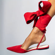 Women's Red Bowknot Ankle-Strap Sandals Breathable Fabric Cushioned Flat