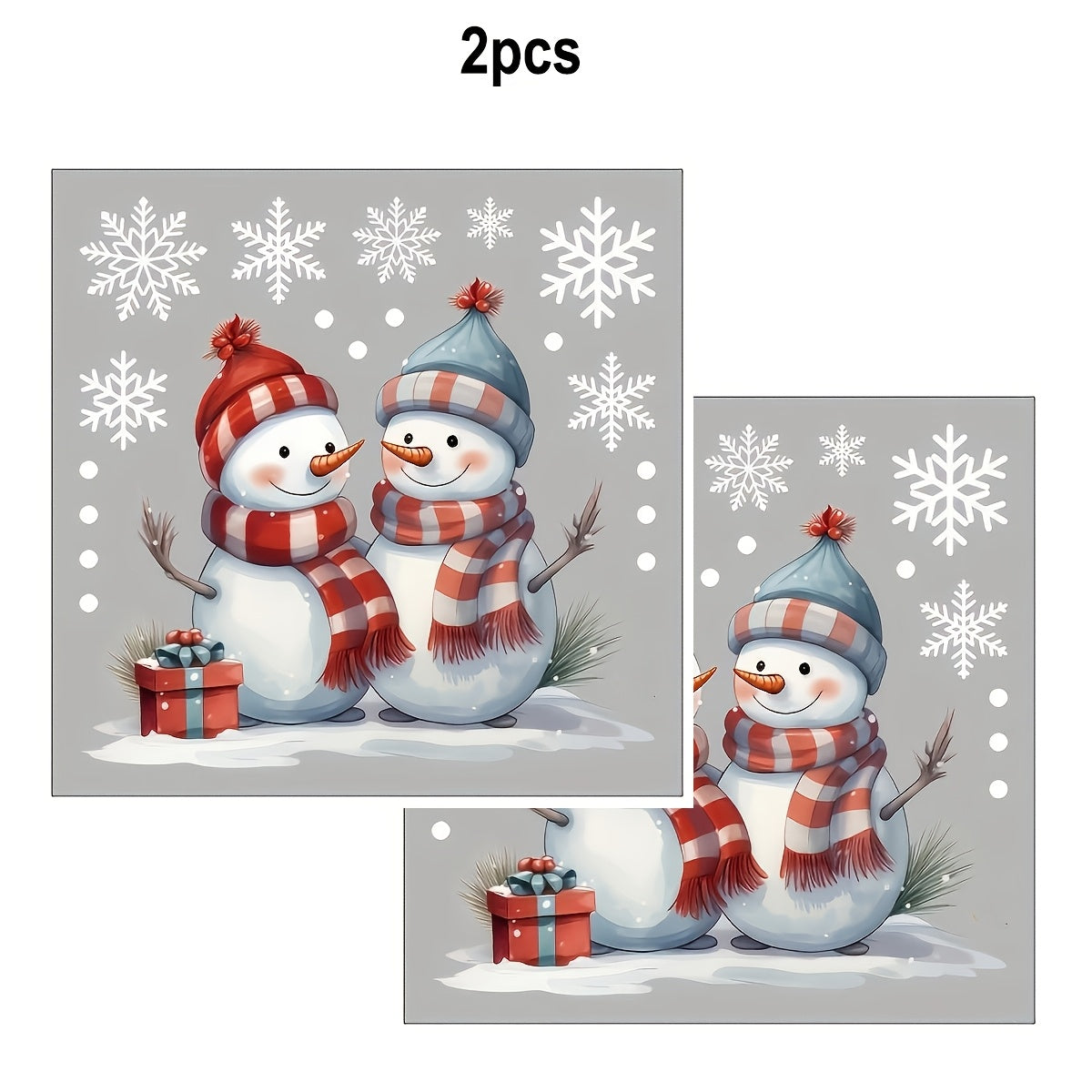 Red and Blue Hat Snowman Christmas Window Decals, PVC Static Cling Stickers