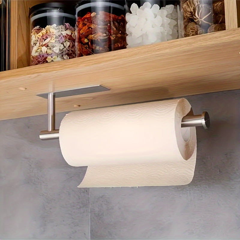 Stainless Steel Under-Cabinet Paper Towel Holder Wall Mount Self-Adhesive Kitchen Accessory