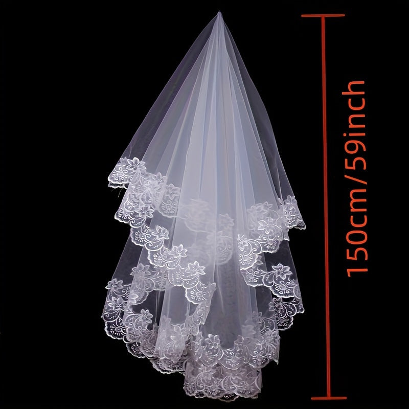 White Lace Bridal Veil 4.9ft Long for Wedding and Bachelorette Parties