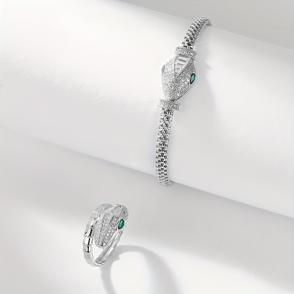 Sterling Silver Snake Bracelet Rhodium Plated with Synthetic Zirconia for Women