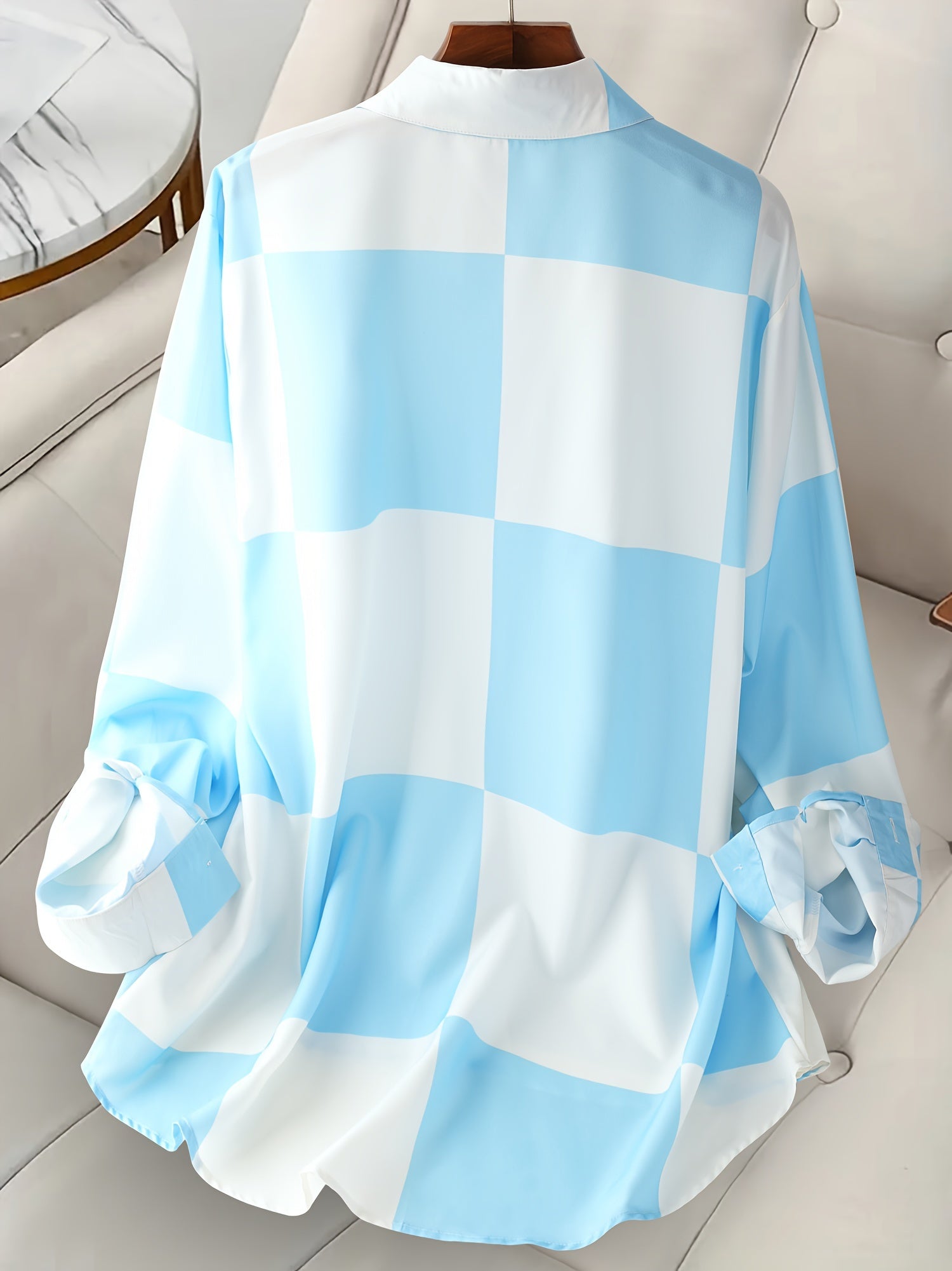 Plus Size Striped Plaid Button Front Shirt for Women Casual Spring Fall