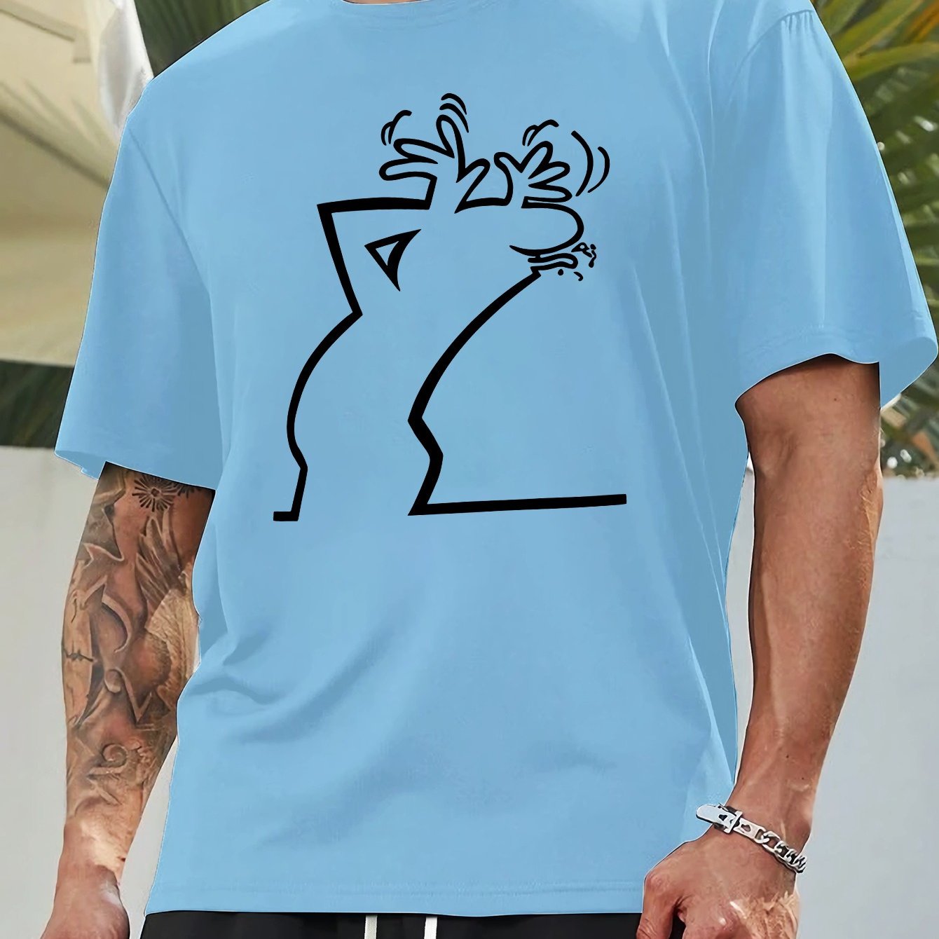 Мужской летний повседневный топ с геометрическим принтом и круглым вырезом из полиэстера, увеличенный размер