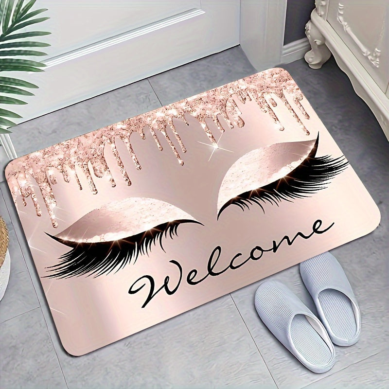 Pink Eyelashes and Letters Pattern Kitchen Rug Anti-Slip Absorbent Mat