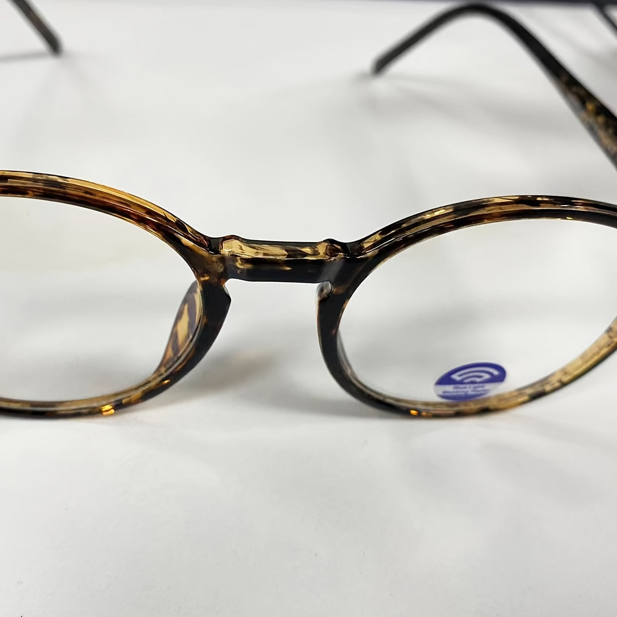 Unisex Tortoiseshell Round Glasses with Clear Lenses, TR90 Computer Spectacles
