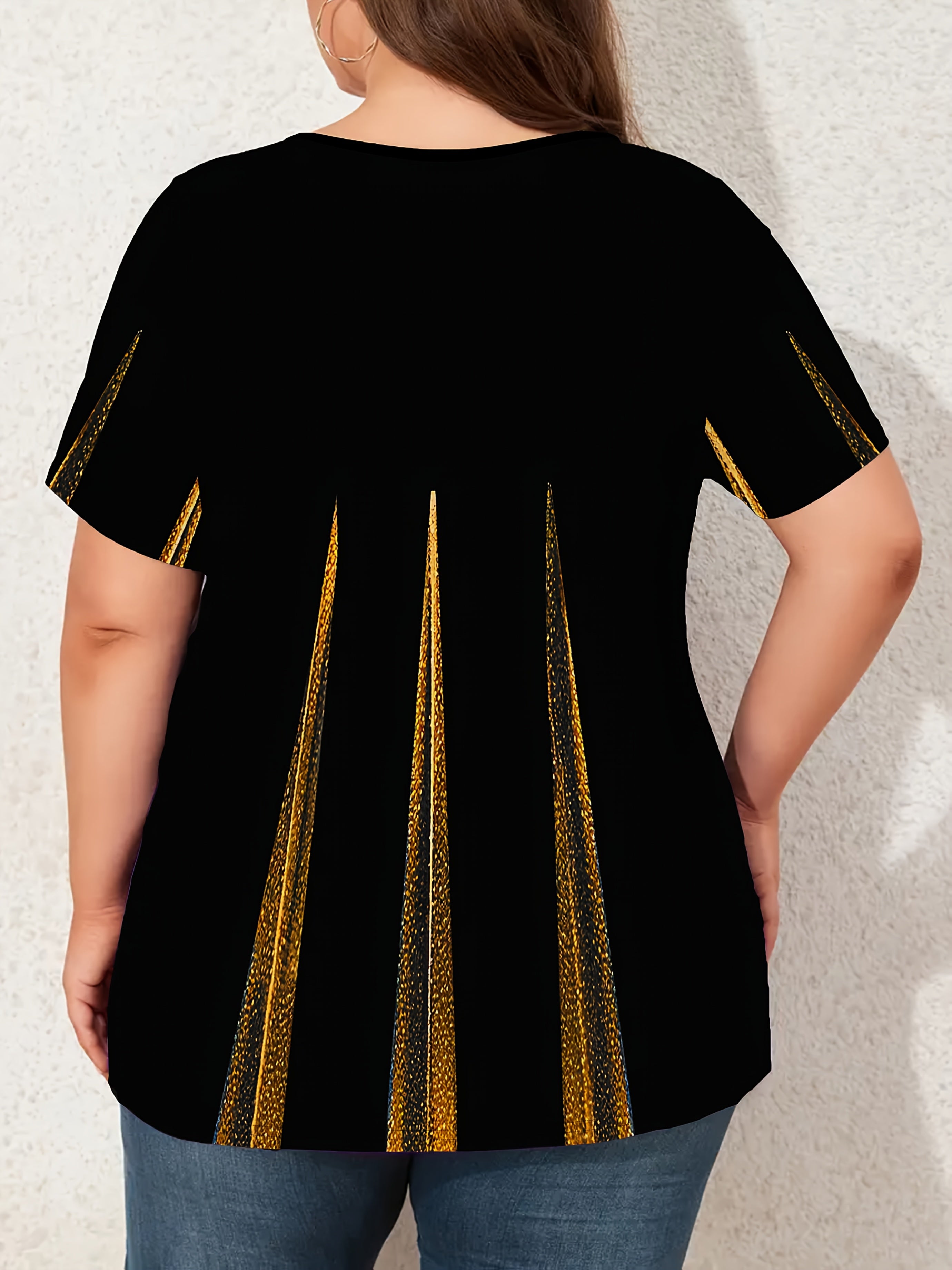 Women's Plus Size Short Sleeve T-Shirt Black Orange Glitter Open Back