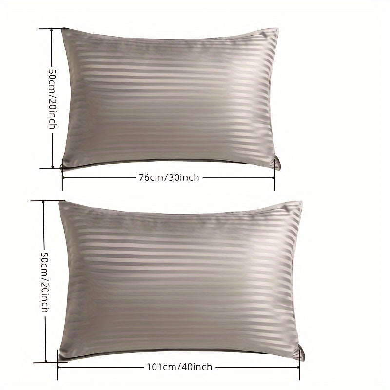 Set of 2 Satin Pillowcases with Envelope Closure Striped Pattern Ultra-Soft Woven Fabric for Hair and Skin