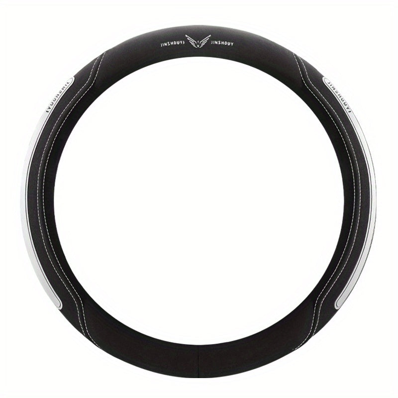 Universal Leather Steering Wheel Cover Black with Blue Accents for Cars