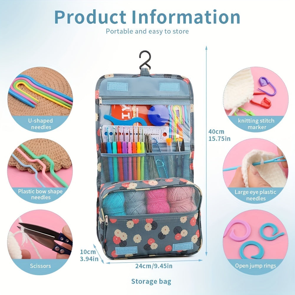 130pcs Knitting Crochet Hook Set with Bag for DIY Crafts All Seasons Multicolor