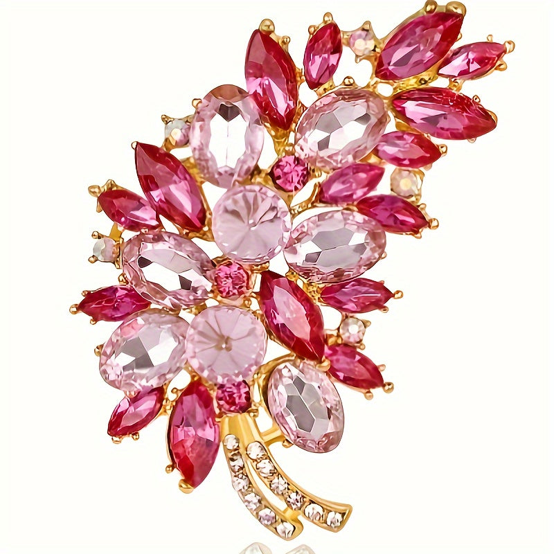 Vintage Crystal Brooch Pin with Jacaranda Floral Design and Rhinestone Accents