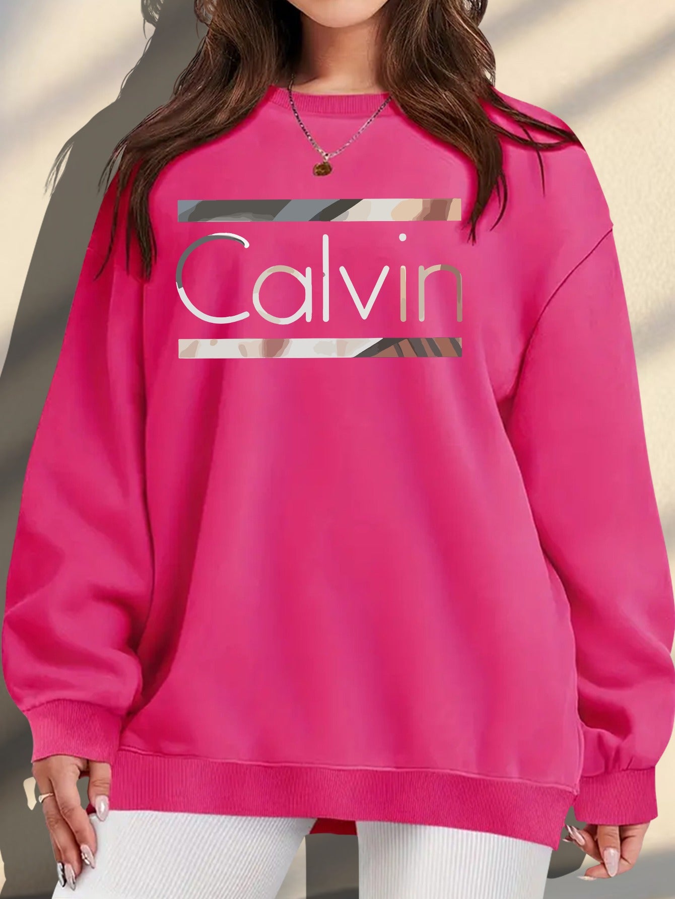 Plus Size Women's Crew Neck Sweatshirt Light Blue Relaxed Fit Knit