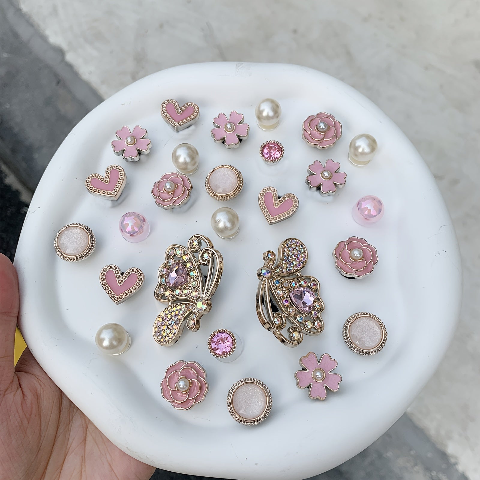 Girls 27PCS Pink Heart Flower Butterfly Shoe Charms for Sandals Slippers