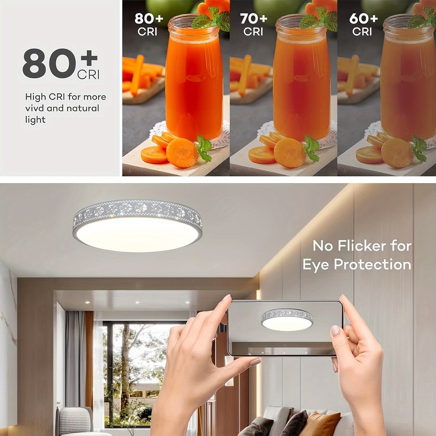 LED Ceiling Light with Remote Control Dimmable Adjustable Color Temperature 2700K-6400K for Indoor Bedrooms and Schools