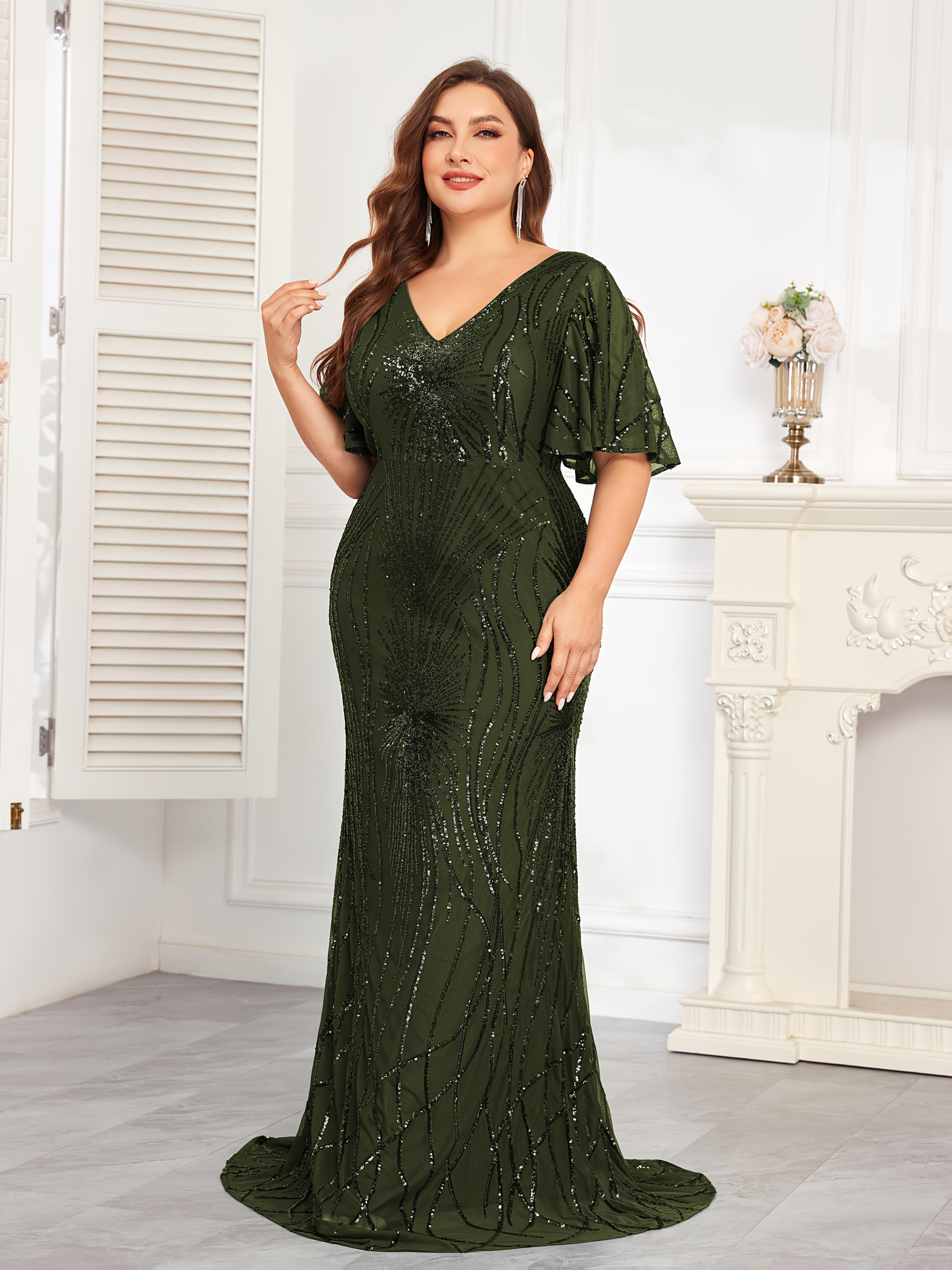 Women's Plus Size Sequin Bodycon Dress Polyester All-Season Party Gown