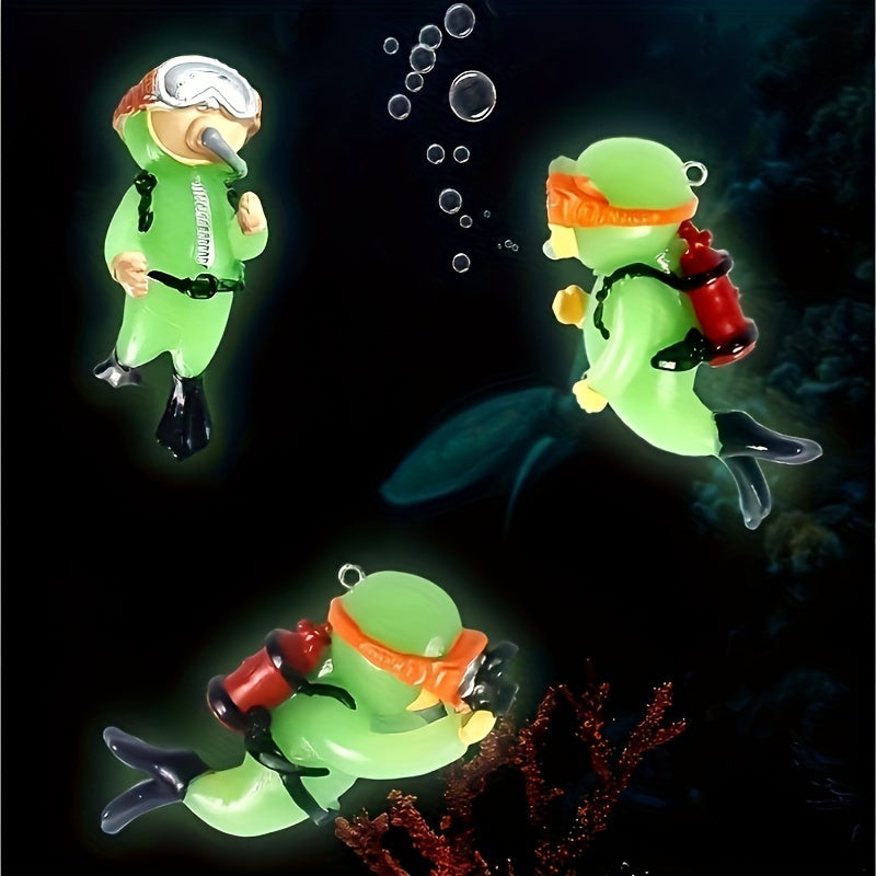Glow-in-the-Dark Diver Aquarium Ornament with Fluorescent Colors for Fish Tank Decor