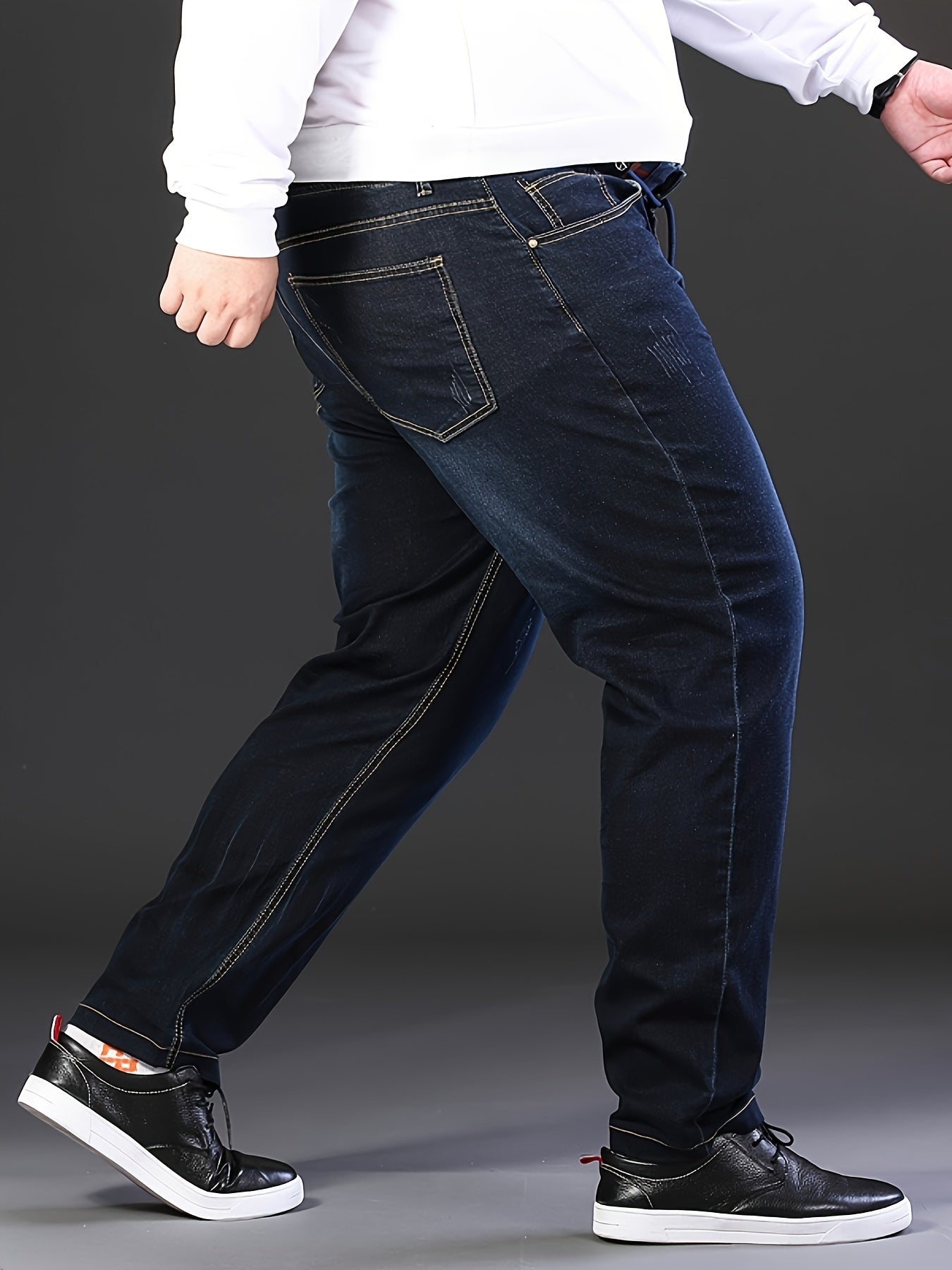 Men's Plus Size Stretchy Ribbed Elastic Waist Jeans for Business Casual