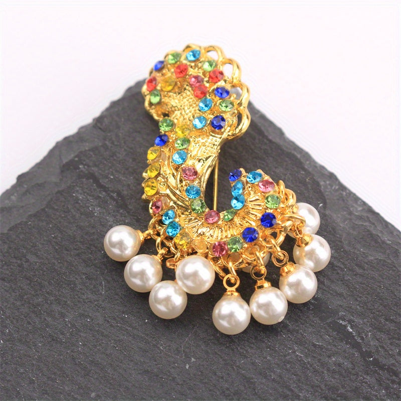 Fish Hook Brooch with Pearls and Rhinestones for Parties and Daily Wear