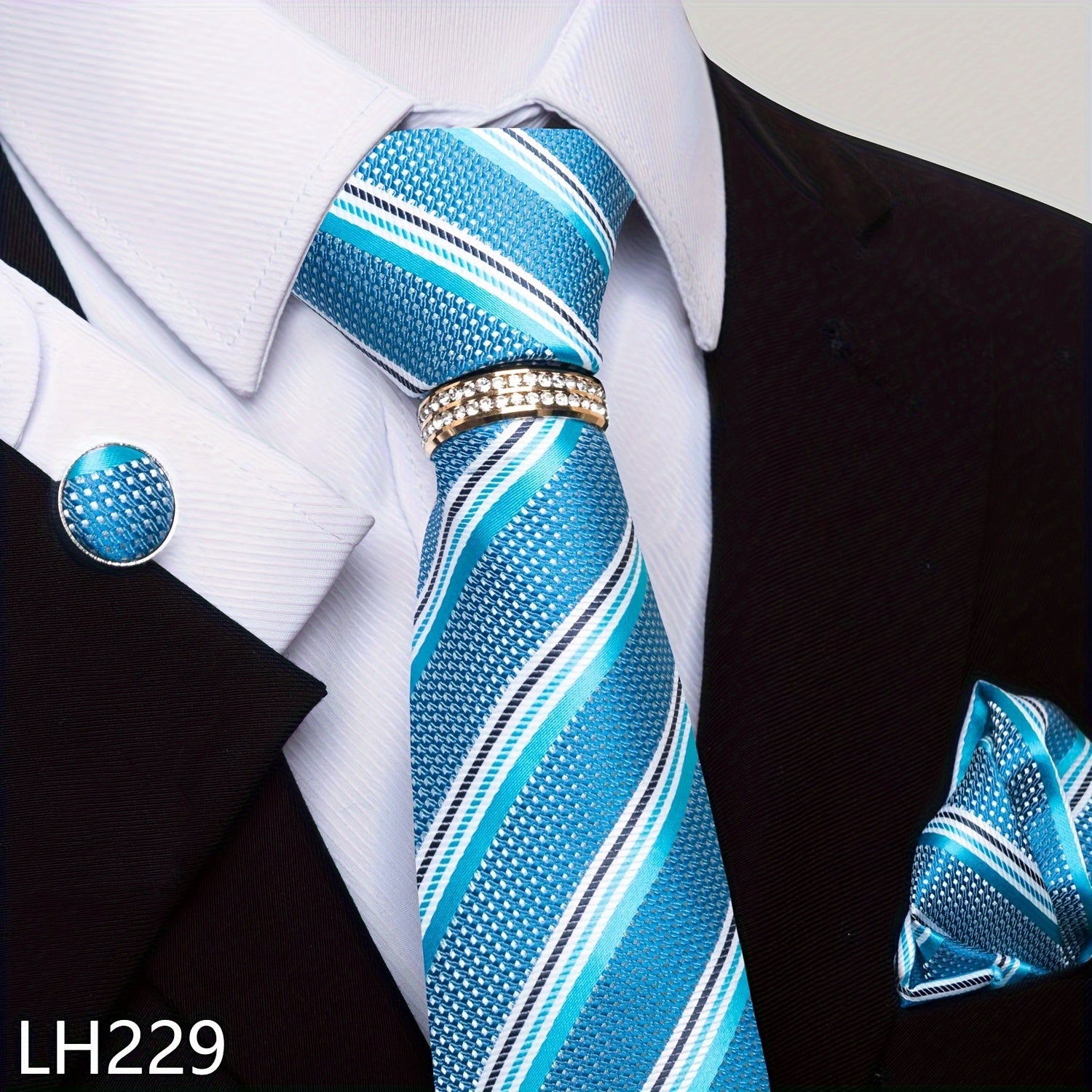 Erkaklar uchun rasmiy ish va to'y kiyimlari to'plami, chiziqli gul naqshli galstuk, cho'ntak sharlari, manşetli kalitlar va uzuk bilan