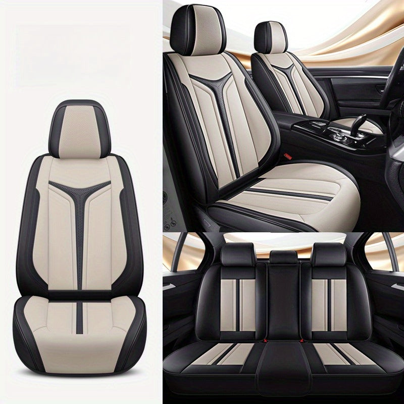 Universal Breathable PU Leather Car Seat Covers For 5 Seats Black Beige