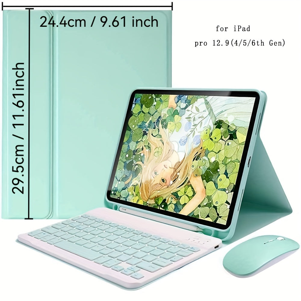 Wireless iPad Pro 12.9 Inch and Air M2 13 Inch PU Leather Case with Pencil Slot and Keyboard