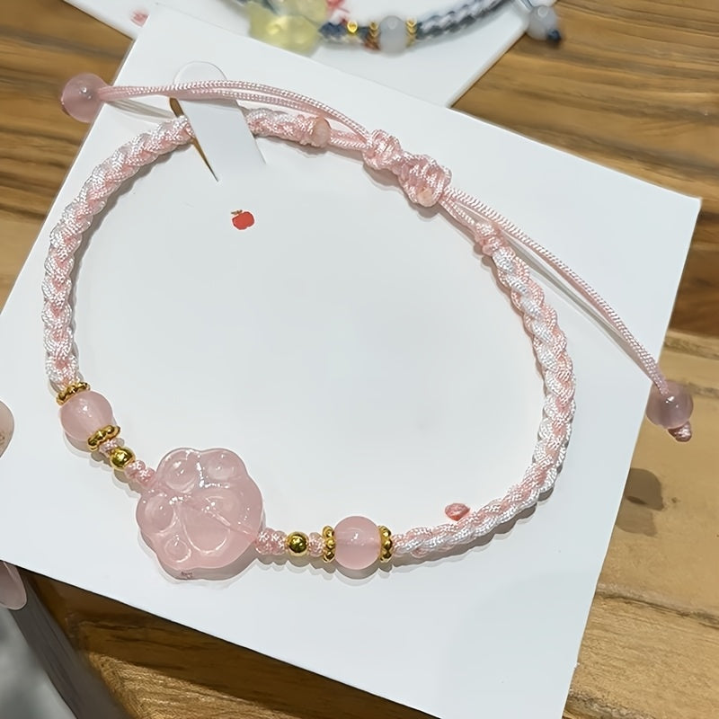 Set of 2 Handwoven Cat and Star Couple Bracelets Resin Charms Minimalist Valentine's Day Anniversary Gift