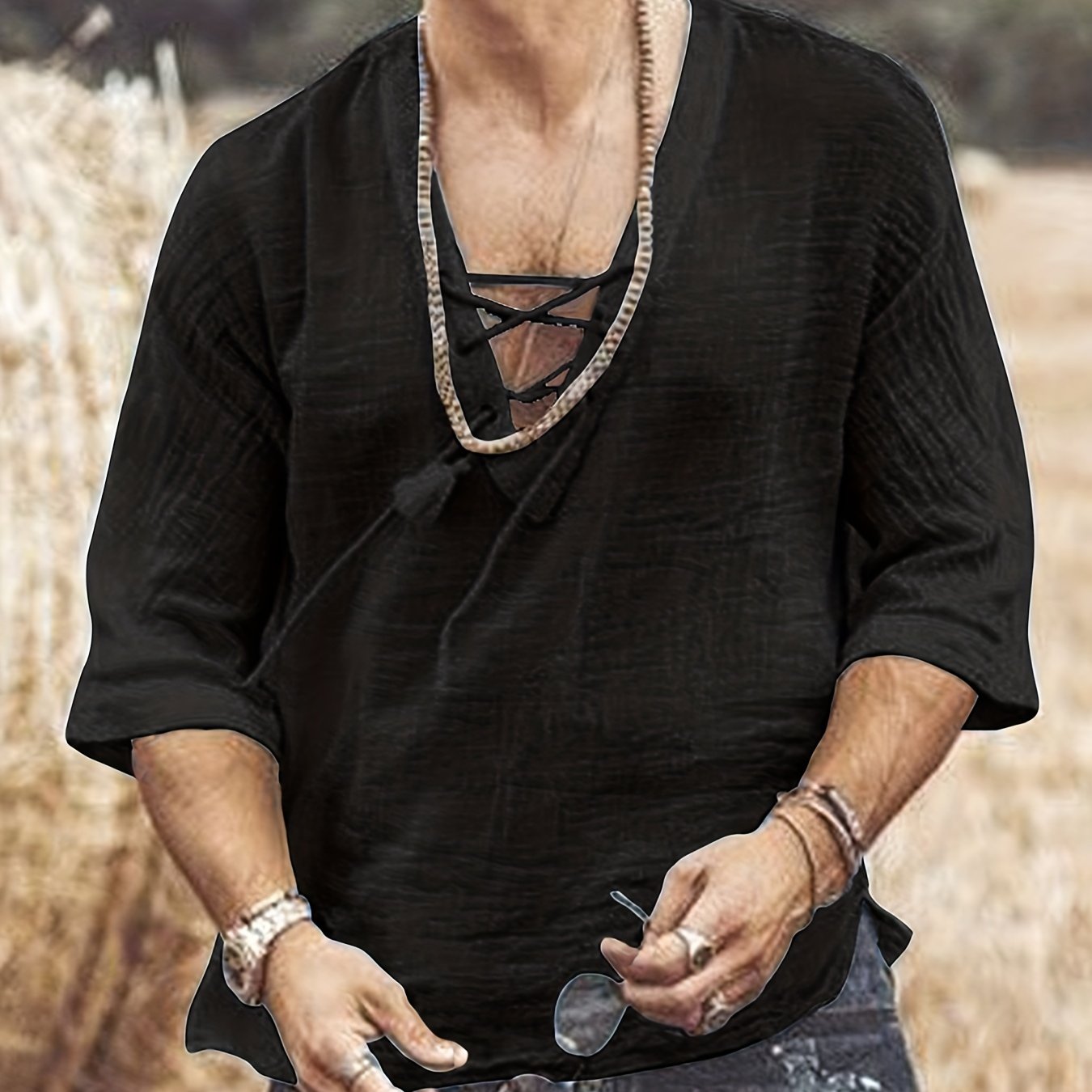 Men's Cotton V-Neck T-Shirt for Summer Casual Beach Wear