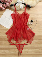 Women’s Sheer Mesh Lingerie Set with Knit Polyester Slip and Tulle Nightdress