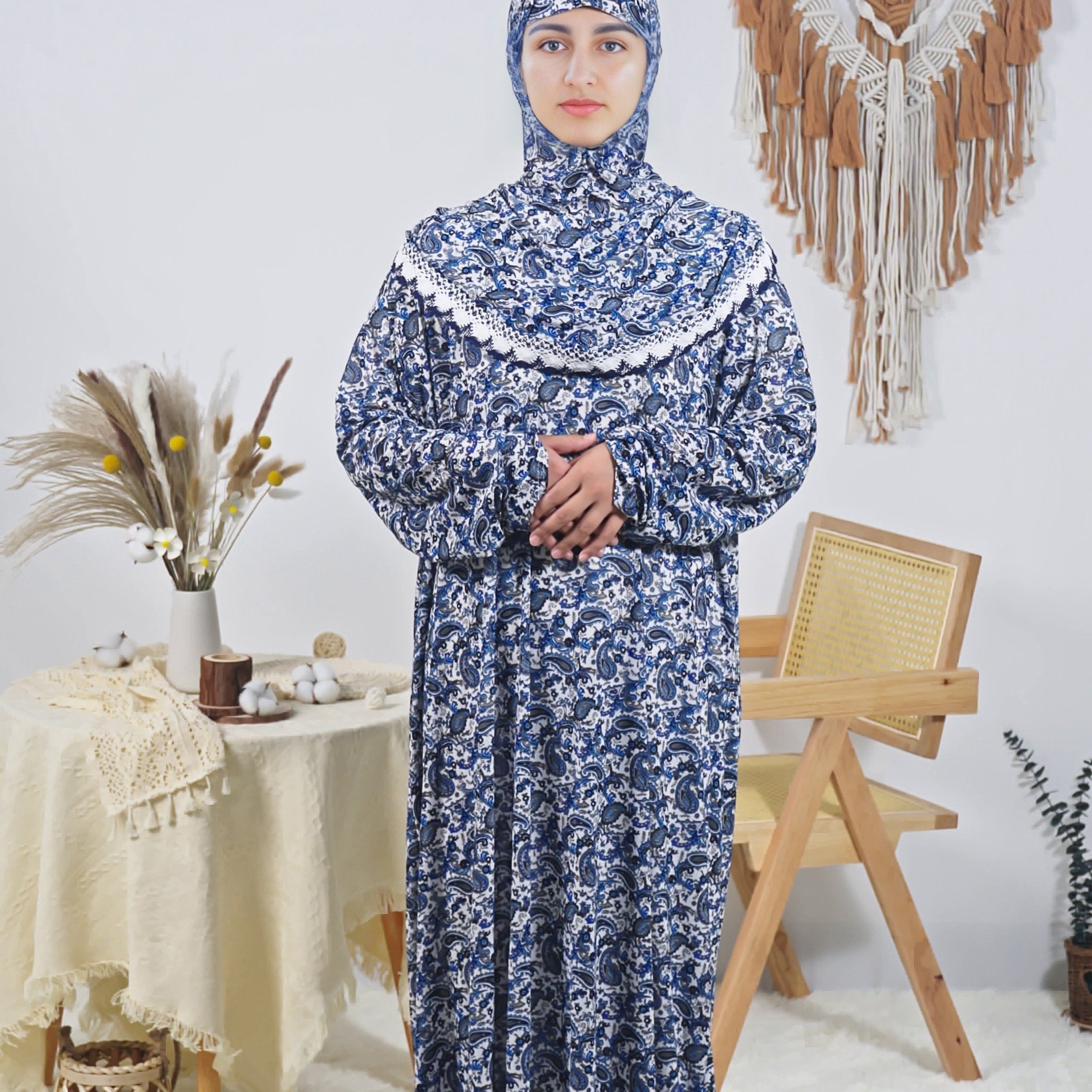 Women's Long Floral Print Loose Fit Robe Polyester Elastane Machine Washable for Ramadan