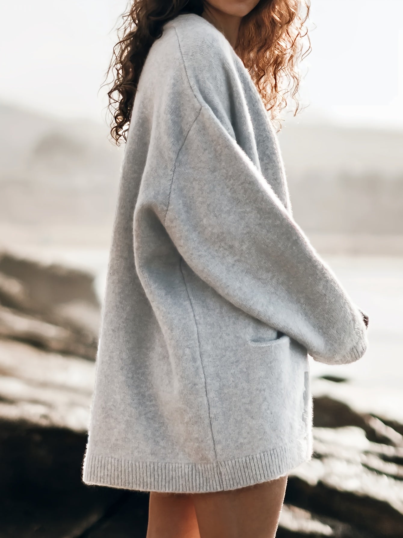 Кардиган для женщин больших размеров с длинными рукавами, открытая передняя часть, карманы, осень-зима, дышащий трикотаж