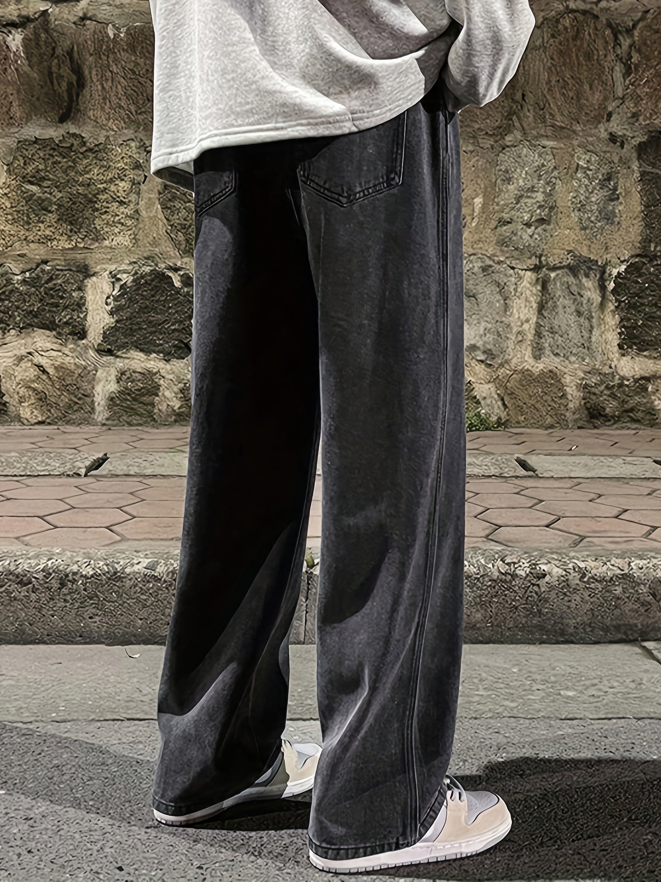 Men's Wide Leg Solid Color Denim Pants Casual Leisure Jeans