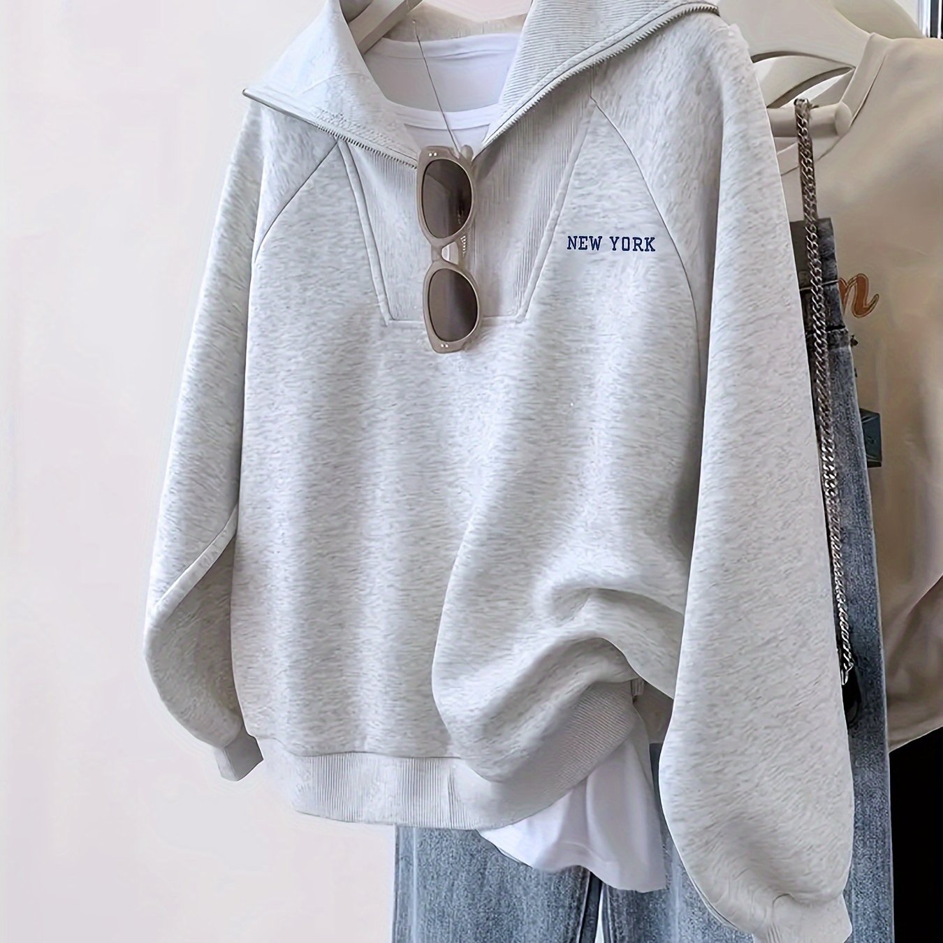 Sudadera de poliéster para mujer con cremallera de estampado animal y cuello ancho para todas las estaciones