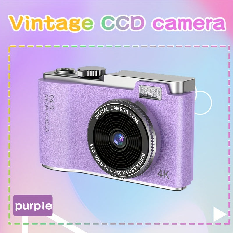 Retro Style 4K HD CCD Digital Camera with Dual Lens USB-C Charging 2.4 Inch Screen