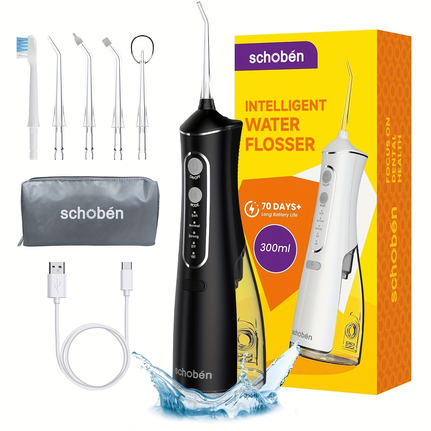 Hilo dental inalámbrico portátil, limpiador de dientes recargable, depósito de 300 ml