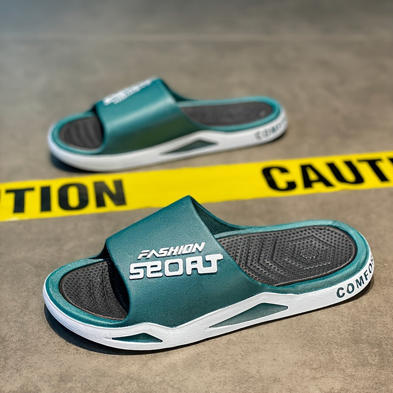 Men's Alphabet Print PVC Slides Non-Slip Indoor Outdoor Casual Summer